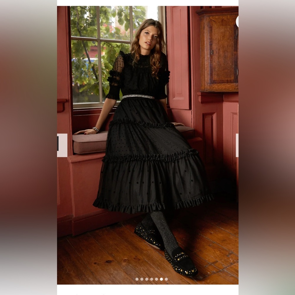 Boden Black Polka Dot Tulle Midi Dress  size 6